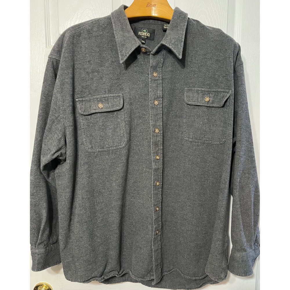 RedHead Mens 3XL Gray 100%‎ Cotton Long Sleeve Button Front Flannel Shirt